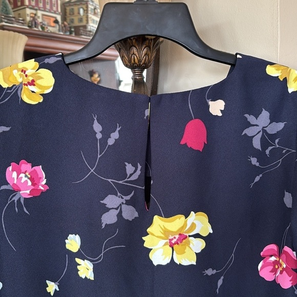 NWOT Ann Taylor Floral Print Navy Blue Shift Dress 3/4 Sleeves Easter Spring - Picture 7 of 13